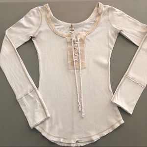Free People Boho Lace Up Cotton Long Sleeve Top